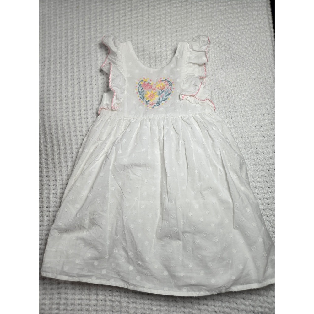 Joie Little Joie Girls White‎ Swiss Dot Floral Heart Embroidered Ruffle Dress 3T